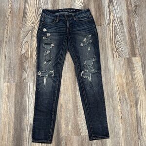 American Eagle Outfitters Dark Distressed Skinny Jeans